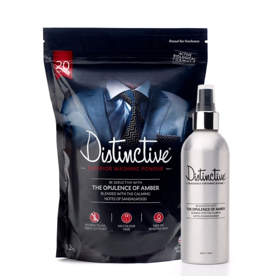 Distinctive masculine detergent plus matching fragrance for fabric & home