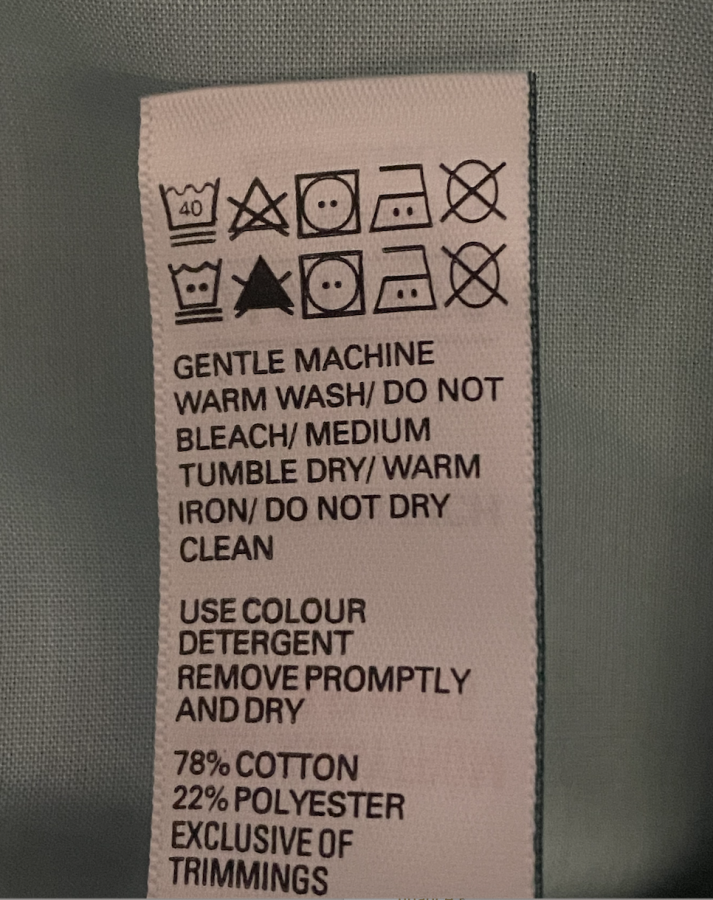 Washing label for a typical cotton bedsheet